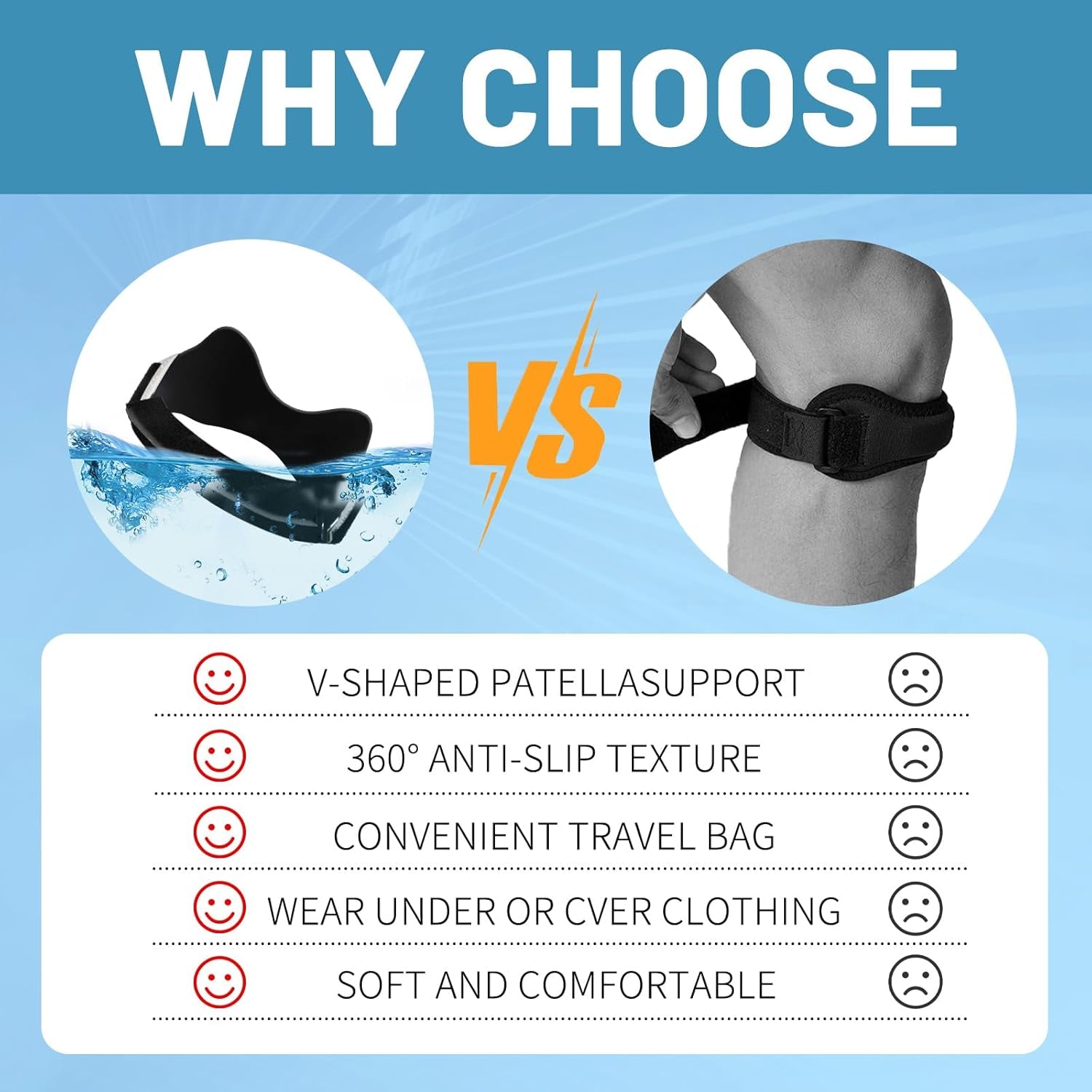 2PCS Silicone Patellar Tendon Support Strap, Adjustable Non-Slipping Patella Knee Brace with 3D Airbag, Multipurpose Patella Band for Ball Sports, Aerobics, and Jogging, Sport Accessories