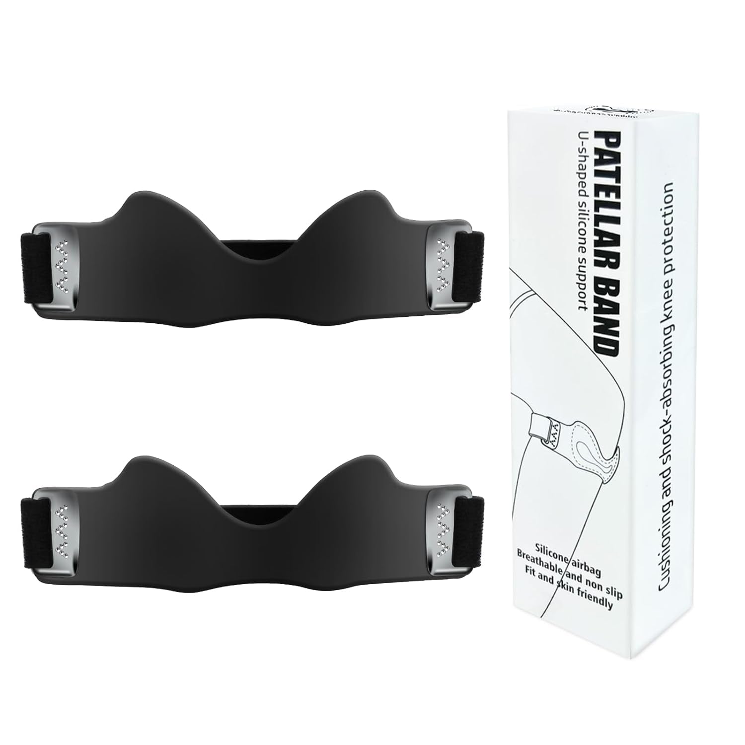 2PCS Silicone Patellar Tendon Support Strap, Adjustable Non-Slipping Patella Knee Brace with 3D Airbag, Multipurpose Patella Band for Ball Sports, Aerobics, and Jogging, Sport Accessories