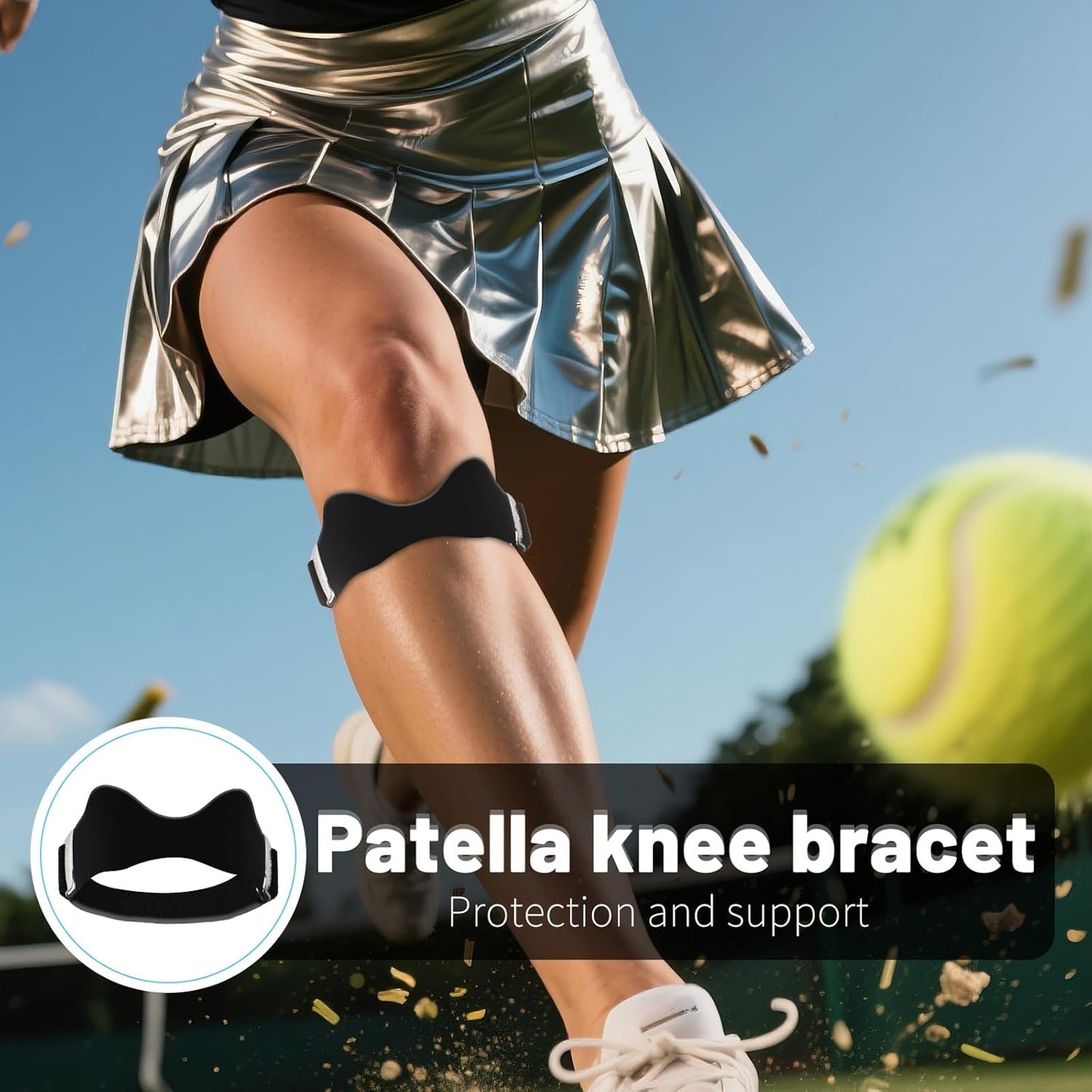 2PCS Silicone Patellar Tendon Support Strap, Adjustable Non-Slipping Patella Knee Brace with 3D Airbag, Multipurpose Patella Band for Ball Sports, Aerobics, and Jogging, Sport Accessories