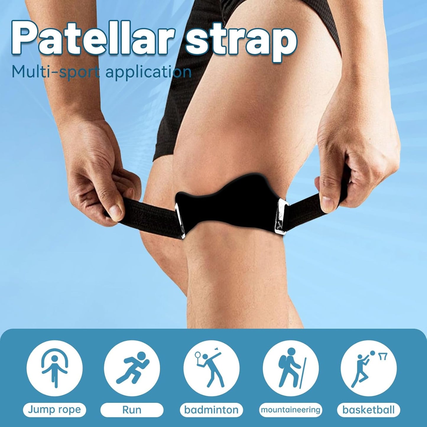 2PCS Silicone Patellar Tendon Support Strap, Adjustable Non-Slipping Patella Knee Brace with 3D Airbag, Multipurpose Patella Band for Ball Sports, Aerobics, and Jogging, Sport Accessories