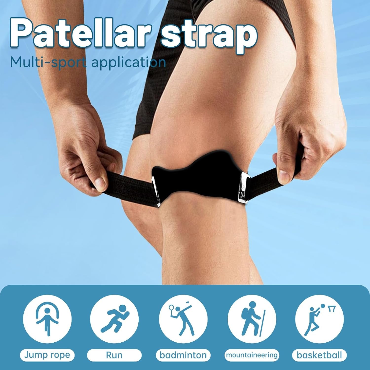 2PCS Silicone Patellar Tendon Support Strap, Adjustable Non-Slipping Patella Knee Brace with 3D Airbag, Multipurpose Patella Band for Ball Sports, Aerobics, and Jogging, Sport Accessories